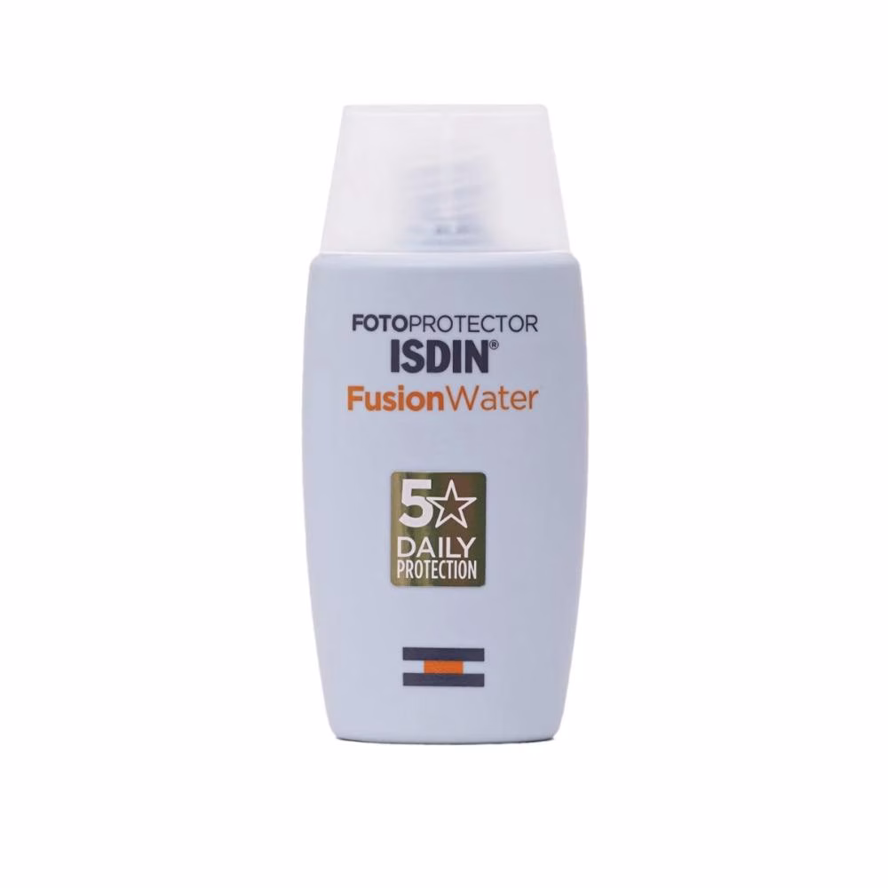 کرم ضد آفتاب بدون رنگ ایزدین SPF 50 مدل فیوژن واتر مناسب برای انواع پوست حجم 50 میلی لیتر
