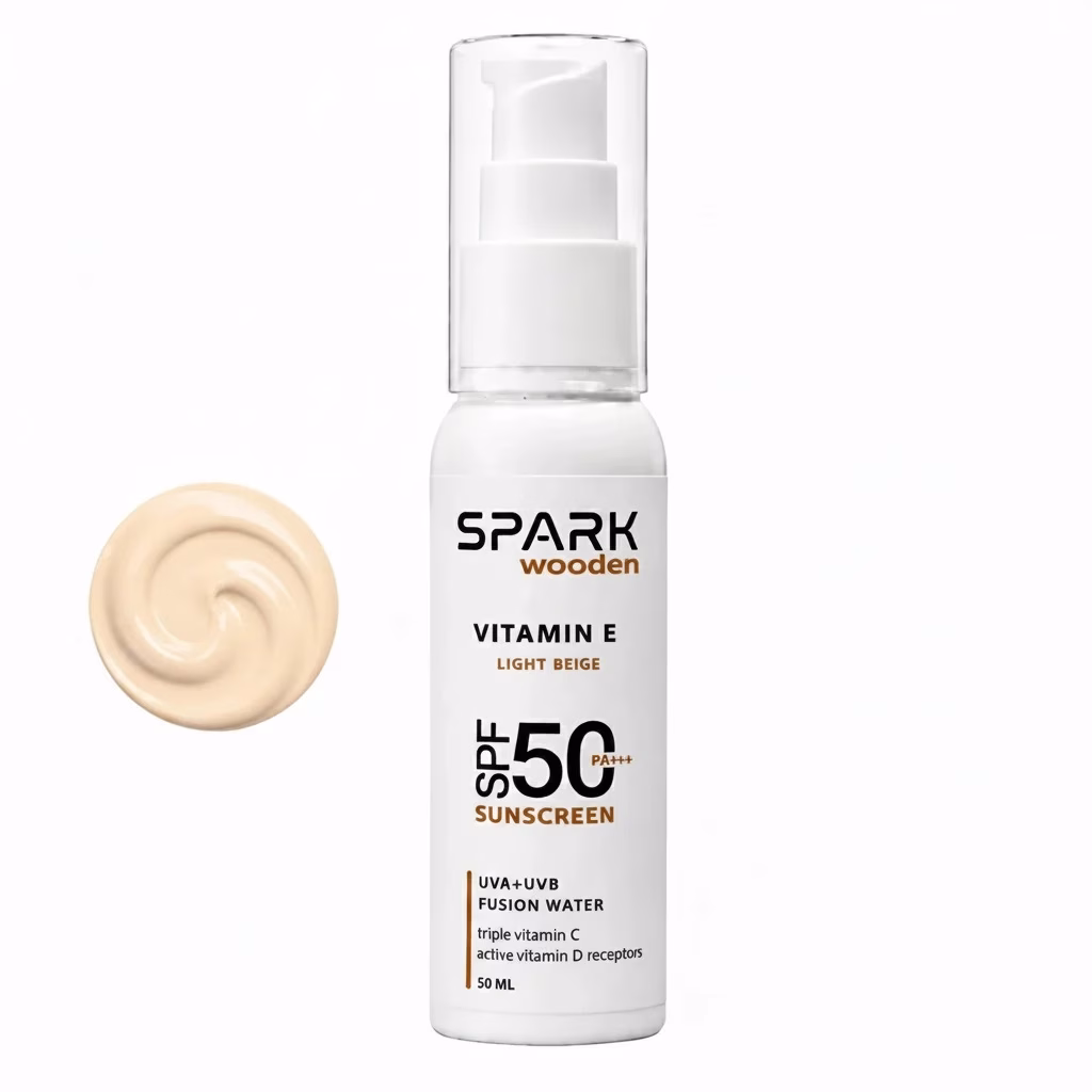کرم ضد آفتاب رنگی صورت اسپارک وودن SPF 50 مدل ویتامین E محافظ UVA ،UVB مناسب برای انواع پوست حجم 50 میلی لیتر