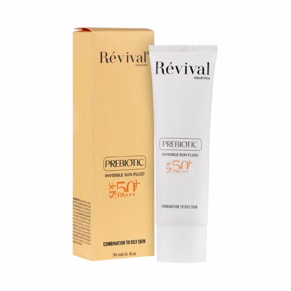 کرم ضد آفتاب بدون رنگ کلکسیون رویوال SPF 50 مدل PREBIOTIC ‌مناسب پوست‌های چرب  حجم 50 میلی‌لیتر