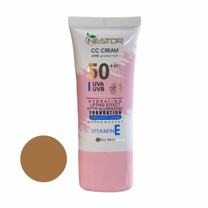 کرم ضد آفتاب رنگی نستور SPF 50 شماره 4 مدل ویتامین E مناسب پوست های خشک حجم 50 میلی لیتر