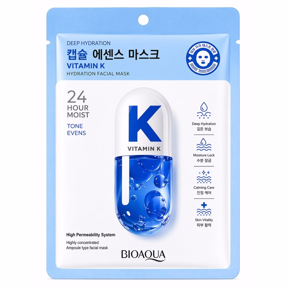 ماسک صورت بایو آکوا مدل Vitamin K مناسب برای انواع پوست حجم 25 میلی لیتر