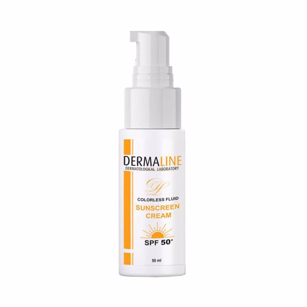 کرم ضد آفتاب بی رنگ صورت درمالاین SPF 50 مدل laboratory محافظ در برابر uva/uvb مناسب برای انواع پوست حجم 50 میلی لیتر
