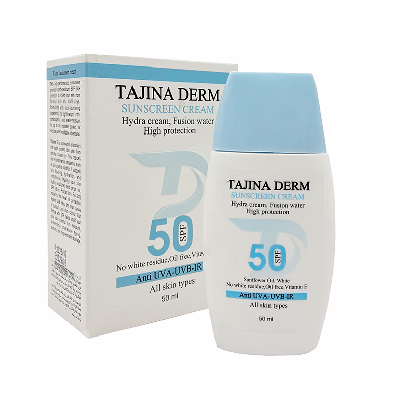 کرم ضد آفتاب بی رنگ تاجینادرم SPF 50 مدل All skin مناسب برای انواع پوست محافظ UVA/UVB حجم 50 میلی لیتر