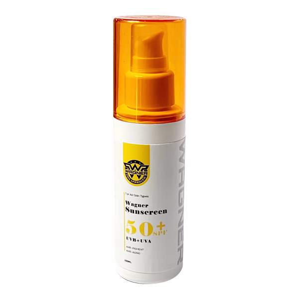 کرم ضد آفتاب بی رنگ صورت و گردن وگنر SPF 50 مدل ضدلک UVB/UVA مناسب برای انواع پوست حجم 100 میلی لیتر