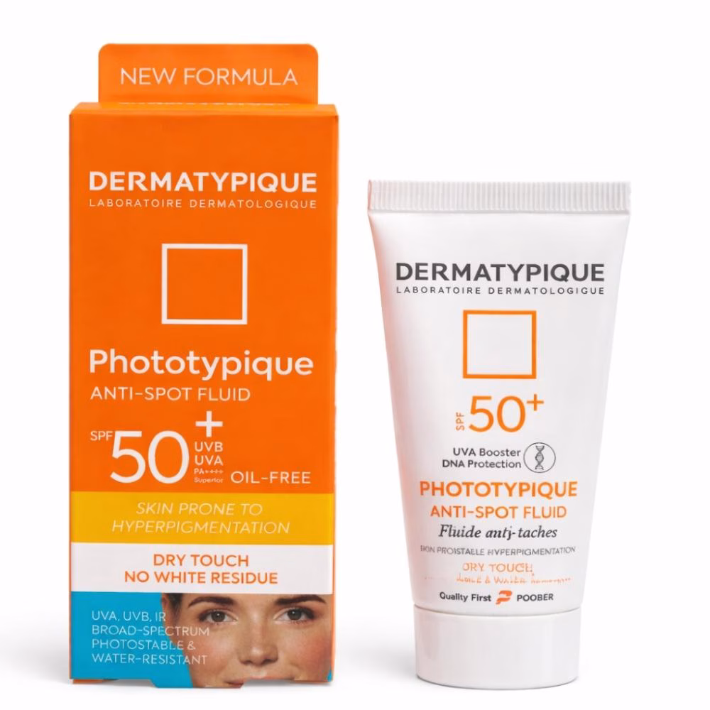 فلویید ضدآفتاب بی رنگ درماتیپیک SPF50 مدل Anti spot محافظ UVA/UVBمناسب برای انواع پوست حجم 40 میلی لیتر