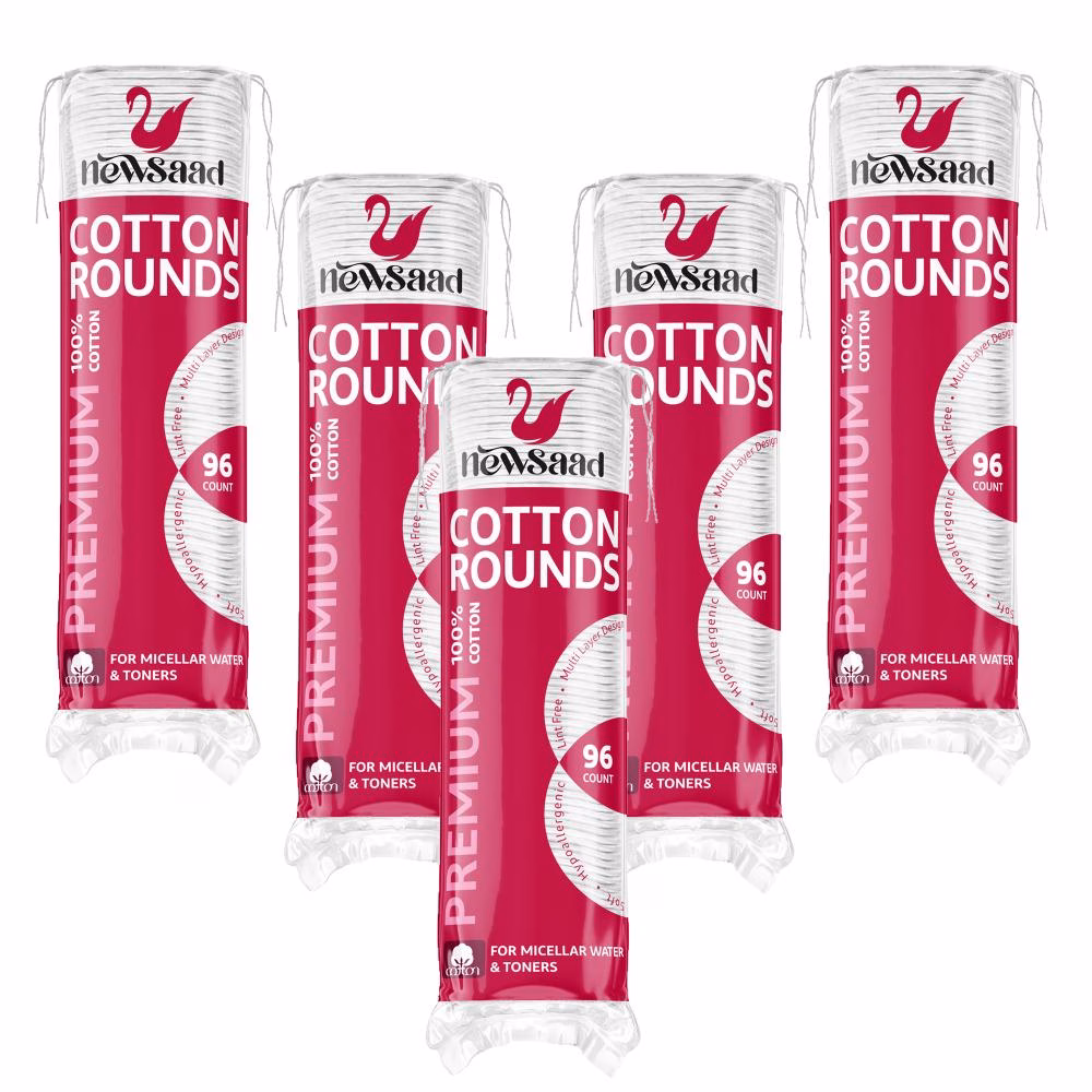 پد پاک کننده آرایش صورت نیوساد مدل Cotton-Rounds پنج بسته 96 عددی