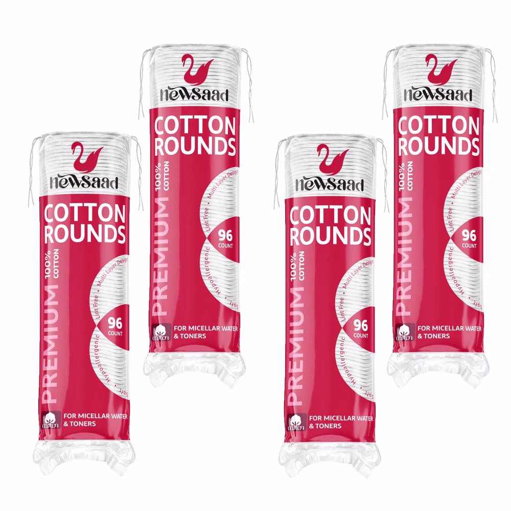پد پاک کننده آرایش صورت نیوساد مدل Cotton-Rounds چهار بسته 96 عددی